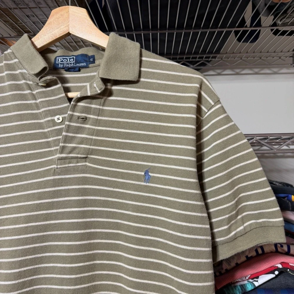 Polo Ralph Lauren Polo Mens S Olive Green Striped Short Sleeve Classic Pique
